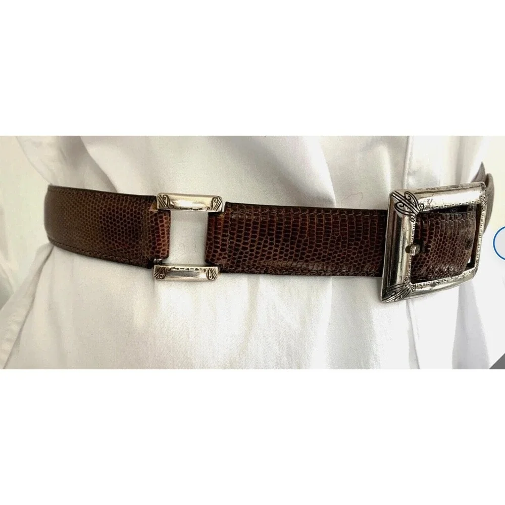 90s Vintage Barbara Co Brown Leather Belt M Silver Western Buckle Gothic Indie
